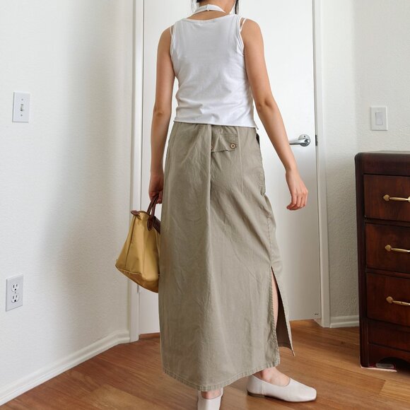 80's Olive Button Down Maxi Skirt - Picture 3 of 8